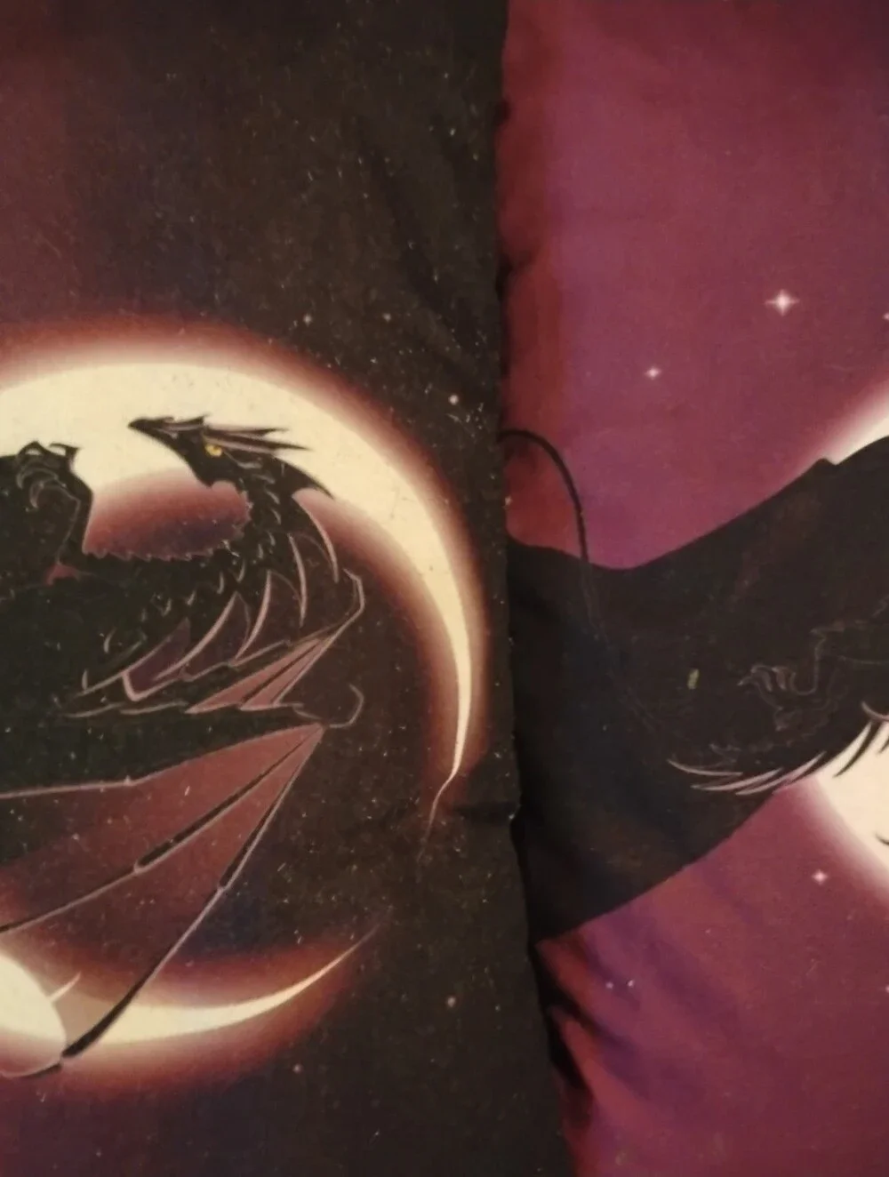 Pair of Dragon Crescent Moon Throw Pillows - Starry Night Sky Design